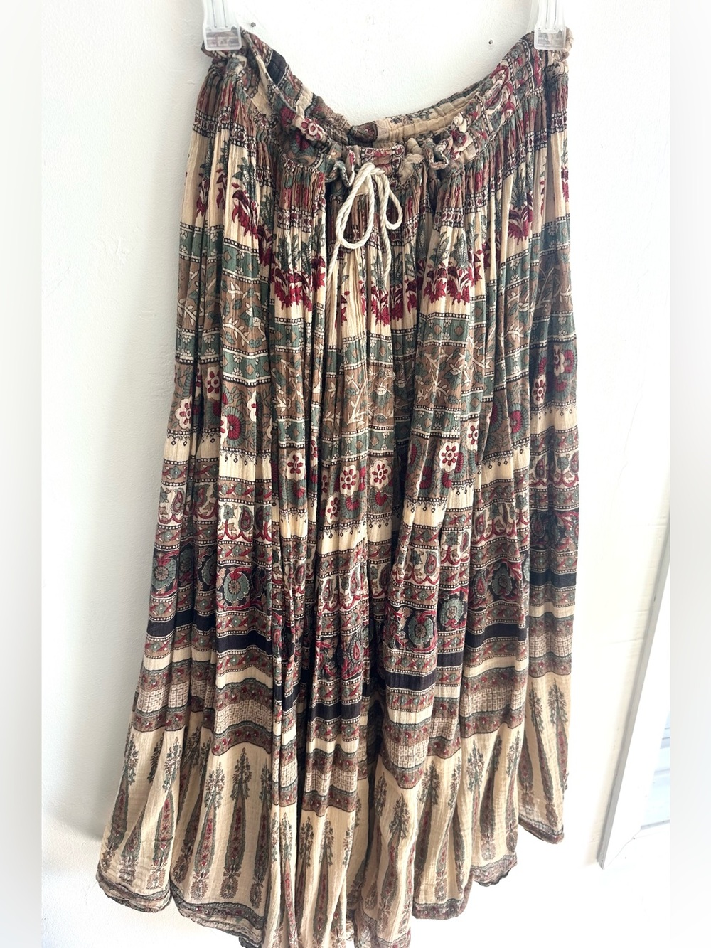 Vintage Boho A-Line Maxi Skirt in Beige, Dark Brown & Burgundy Women’s M/L - Picture 2 of 7